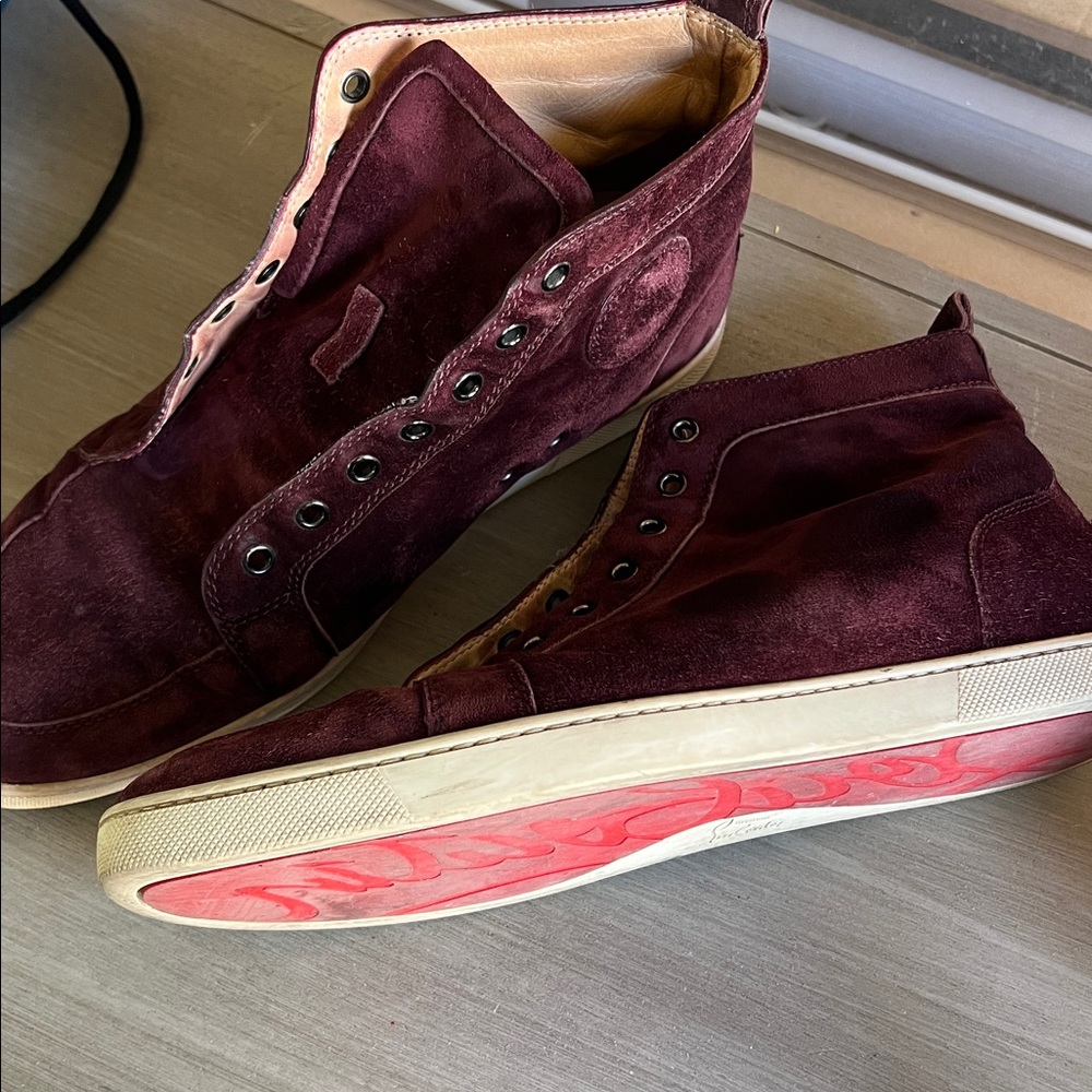 Christian Louboutin Burgundy High-Top Sneakers